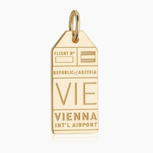 Jet Set Candy Vienna VIE Luggage Tag Charm Gold Vermeil - Picture 1 of 4